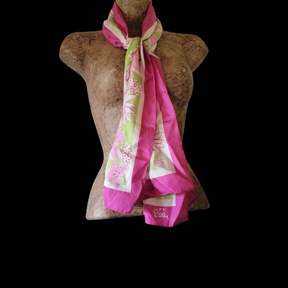 Lilly Pulitzer Pink & Green Floral Silk Scarf - Picture 2 of 11